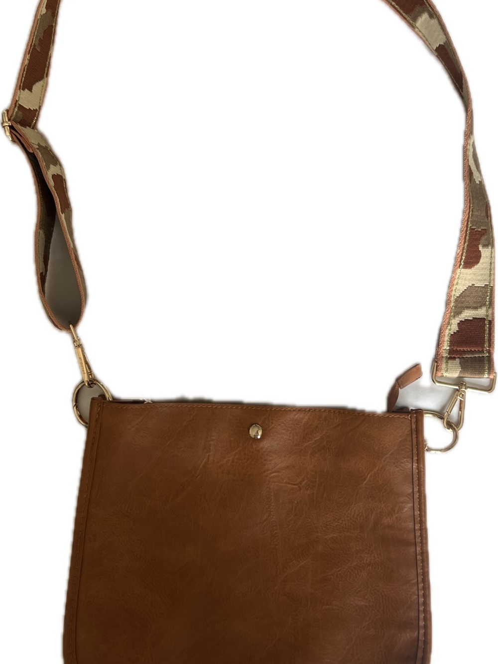 AHDORNED Camel Faux Leather U-Shaped Messenger Crossbody Bag Camo Strap